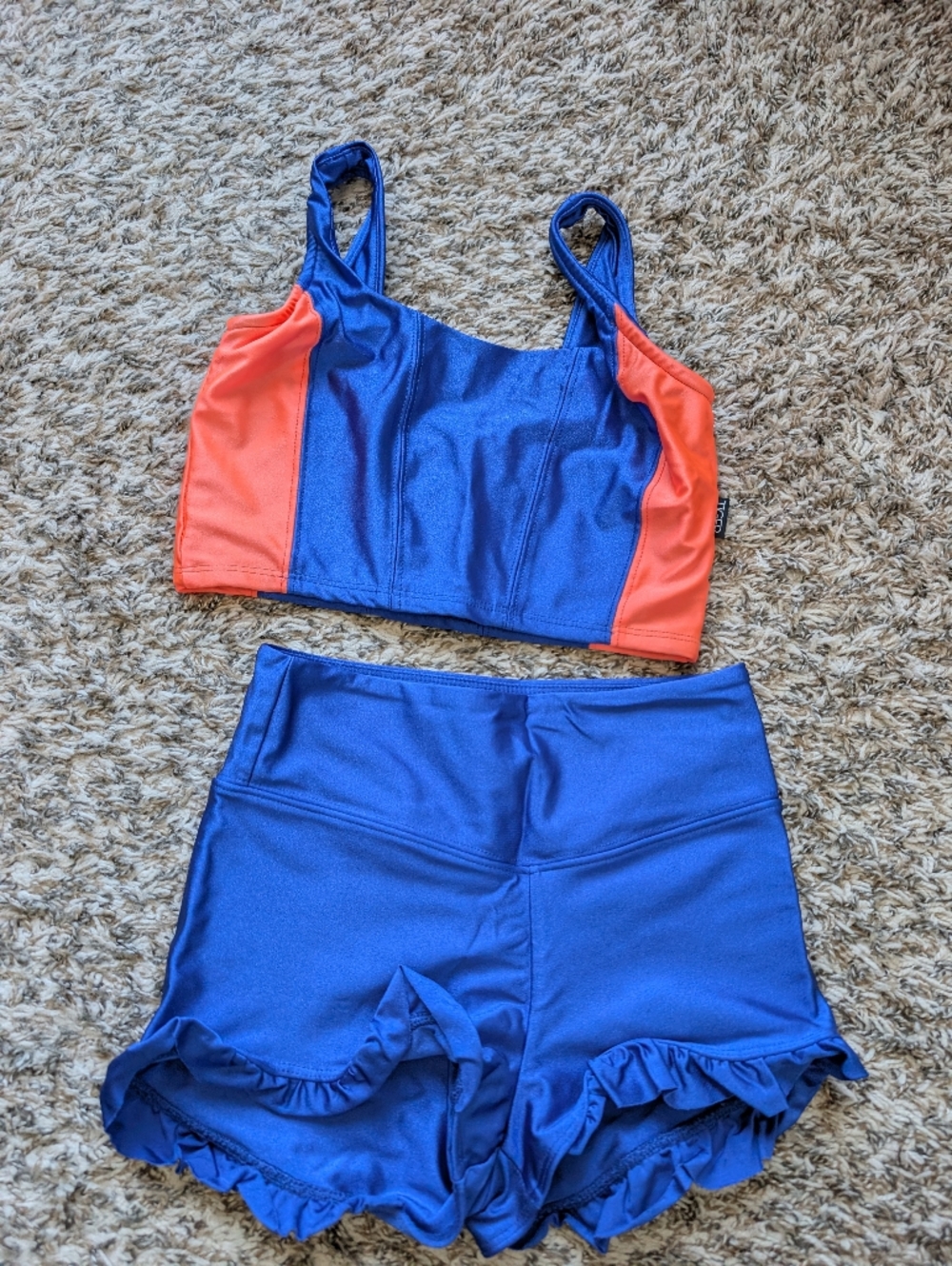 Tiger Friday Blue and Coral Two-Piece Dance Top & Shorts Set Adult Xs